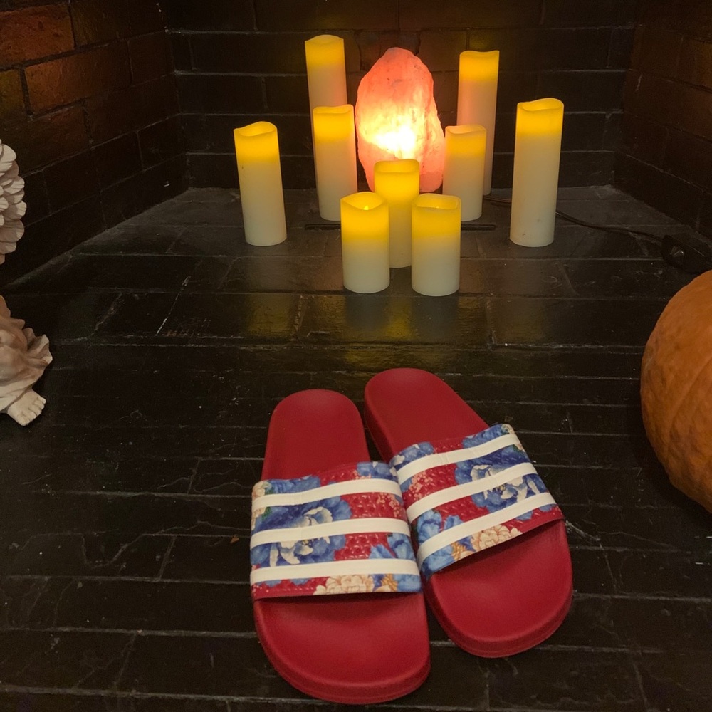 Adidas Adilette Red Floral Slides